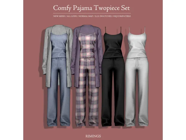 Alpha [RIMINGS] Comfy Pajama Twopiece Set - The Sims 4 Custom Content