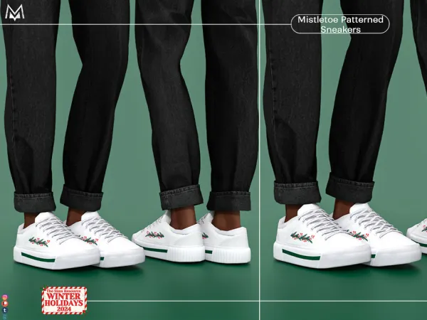Mix Mistletoe Patterned Sneakers S454 (Male) by Mermalade - The Sims 4 Custom Content