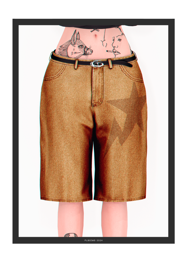 Alpha Strategy Y2k Denim Bermuda (Female Version) by plbsims - The Sims 4 Custom Content