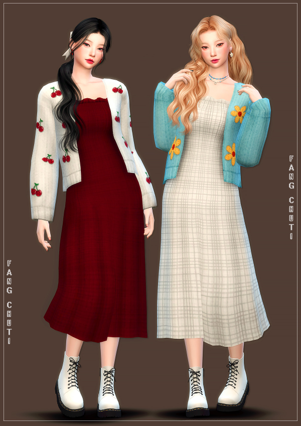 Maxis Match WT Knit Cardigan Dress by simsfinds - The Sims 4 Custom Content