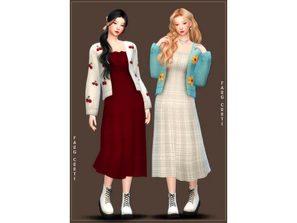 Maxis Match WT Knit Cardigan Dress by FangChuti - The Sims 4 Custom Content