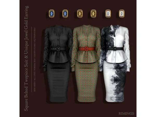Alpha [RIMINGS] Square Belted Twopiece Suit Earring - The Sims 4 Custom Content