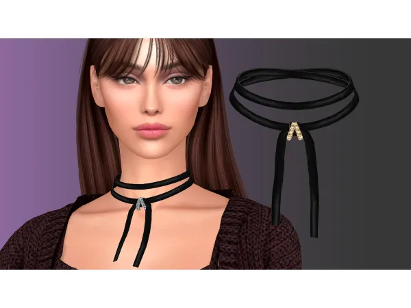 Alpha Ribbon necklace with claw pin by Natalis - The Sims 4 Custom Content