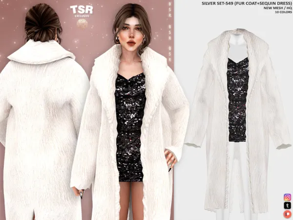 Alpha SILVER SET 549 (FUR COAT SEQUIN DRESS) BD1417 tr by busra - The Sims 4 Custom Content