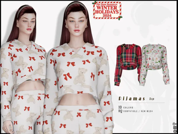 Mix Christmas Pijamas Set Top by _ironik_ - The Sims 4 Custom Content