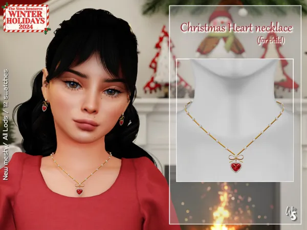 Alpha Christmas Heart necklace for children by WisteriaSims - The Sims 4 Custom Content
