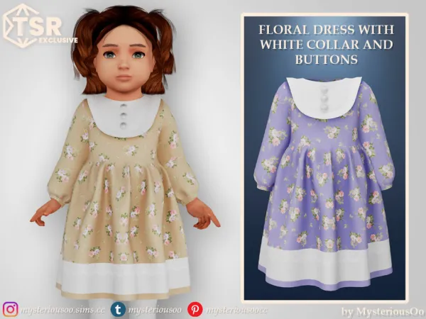 Mix Floral dress with white collar and buttons by thesimsresource - The Sims 4 custom content