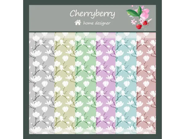 Maxis Match background wallpaper with magnolia pattern by cherryberry - The Sims 4 Custom Content