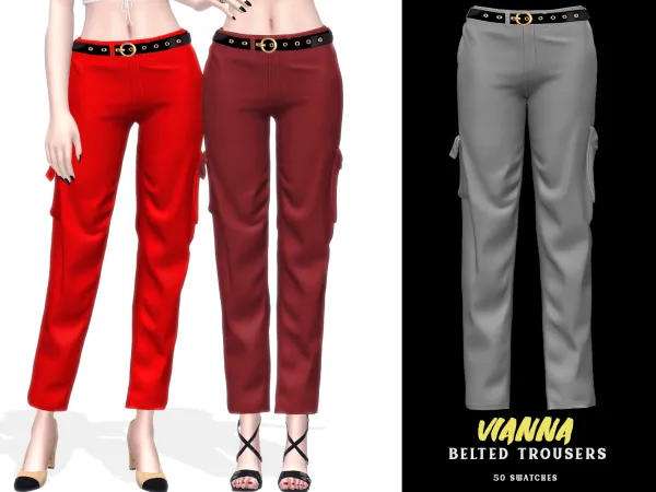 Alpha Vianna Belted Trousers by grafity-cc - The Sims 4 Custom Content