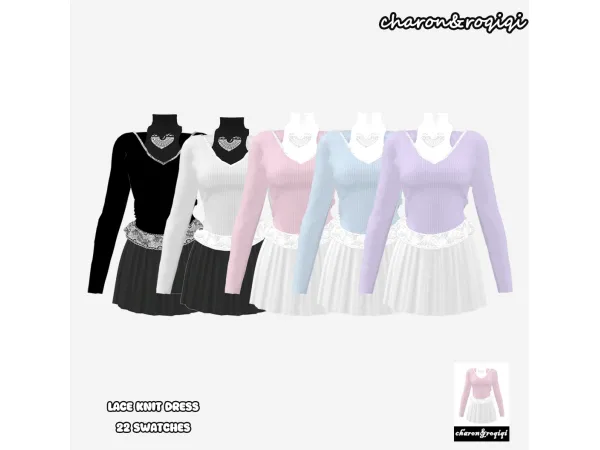 Maxis Match lace knit dress by charonroqiqi - The Sims 4 Custom Content