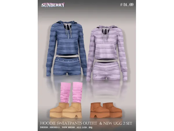 Alpha [SUNBERRY] Hoodie Sweat pants Outfit NEW UGG - The Sims 4 Custom Content