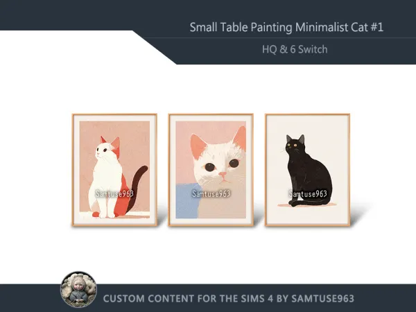 Mix HQ Small Table Painting Minimalist Cat 1 by samtuse963 - The Sims 4 Custom Content