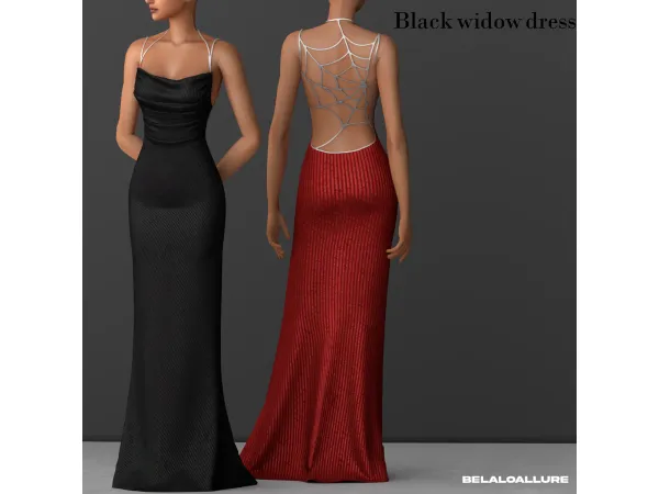 Alpha Black widow dress by Belaloallure - The Sims 4 Custom Content