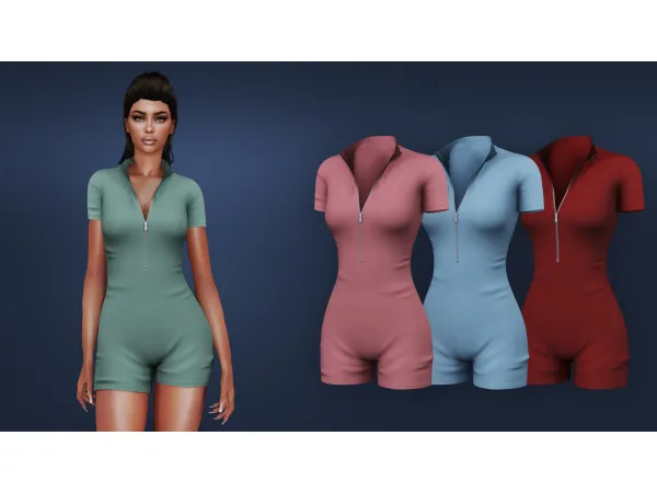 Alpha SHORT JUMPSUIT WITH ZIPPER by MysteriousOo - The Sims 4 Custom Content