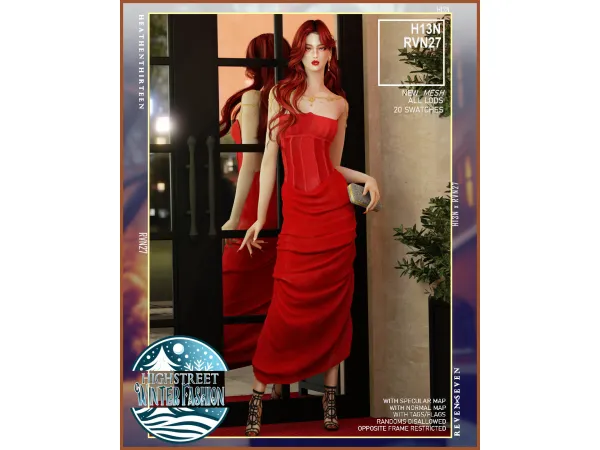 Mix Strapless Plunge Slim Backless Maxi Dress Bejeweled Clutch (With Handbag) by heathenthirteen - The Sims 4 Custom Content