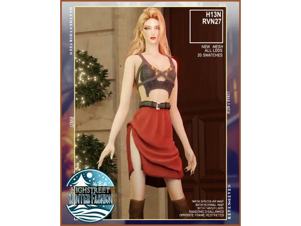 Mix High Slit Belted Front Buttoned Pocket Tweed Skirt by heathenthirteen - The Sims 4 Custom Content