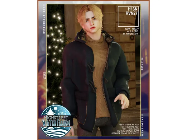 Mix Men's Open Hooded Toggle Winter Coat with Sweater by rvn2seven - The Sims 4 Custom Content