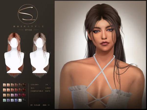 Alpha Elegante long hairstyle 071124 Club by S - The Sims 4 Custom Content