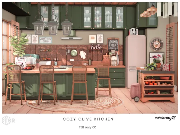 Maxis Match Cozy Olive Kitchen - The Sims 4 Custom Content