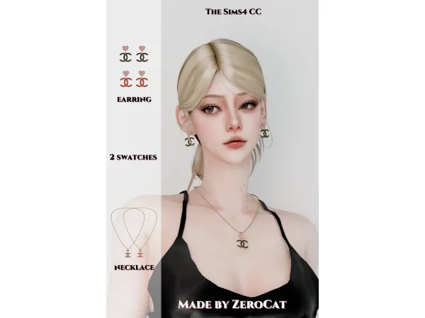 Mix Chanel Earrings Necklace by ZeroCatSims - The Sims 4 Custom Content
