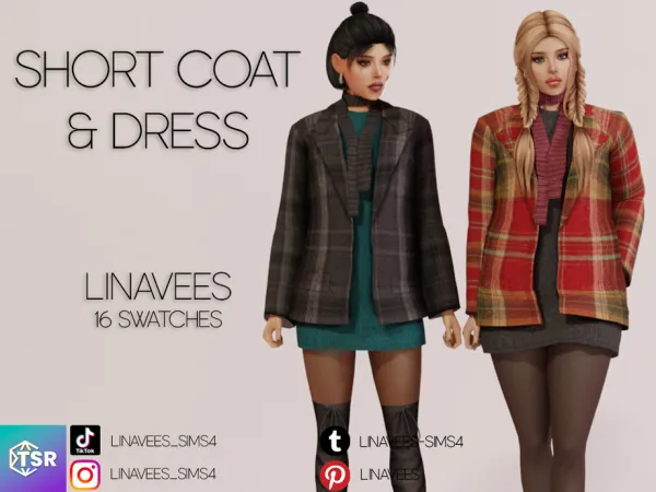 Alpha POPPY SHORT COAT DRESS by linavees - The Sims 4 Custom Content