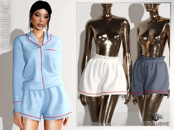 Mix Cotton Poplin Pajama Set (Bottom) DO0654 by DOLilac - The Sims 4 Custom Content