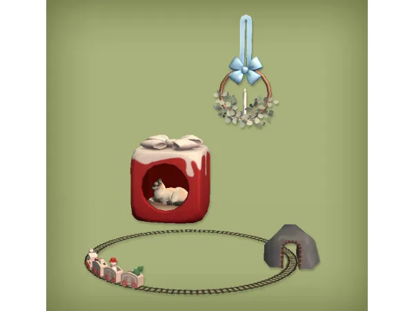 Sims 2 Maxis Match Themed Objects CC: SYB Advent Calendar2024: Candle, Train and Pet Bed - for The Sims 2