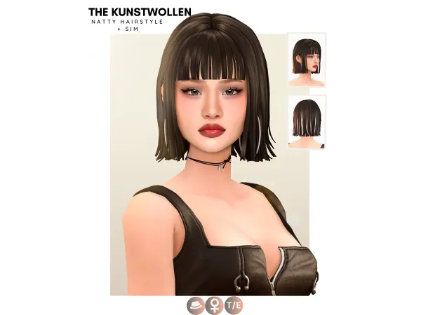 Maxis Match Natty (Kiss of Life) hair set sim by thekunstwollen - The Sims 4 Custom Content