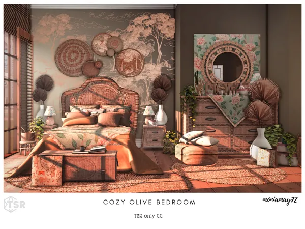 Mix Cozy Olive Bedroom - The Sims 4 Custom Content