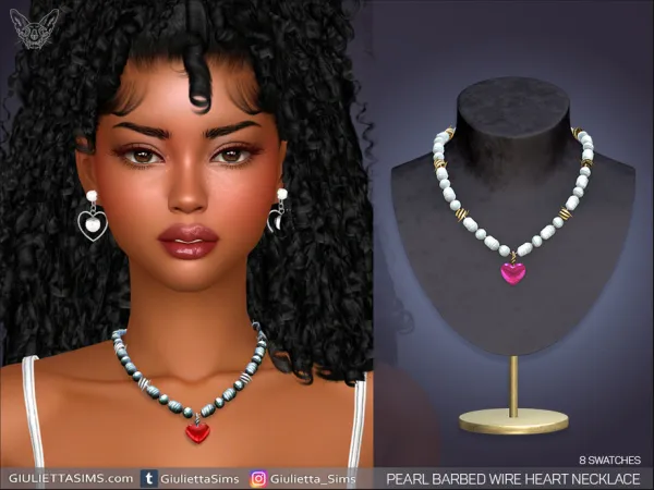 Alpha Pearl Barbed Wire Heart Necklace - The Sims 4 Custom Content