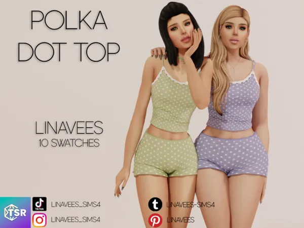 Mix KALI POLKA DOT TOP by linavees - The Sims 4 Custom Content