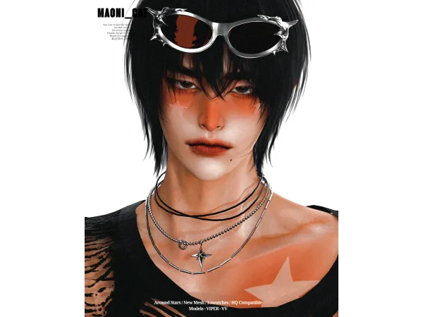 Alpha Necklace No17 Earrings No10 by Maonicat - The Sims 4 Custom Content