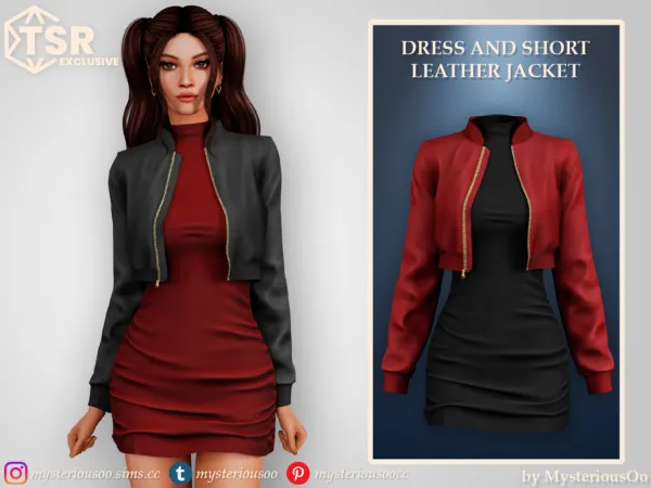 Alpha Dress and short leather jacket by MysteriousOo - The Sims 4 Custom Content