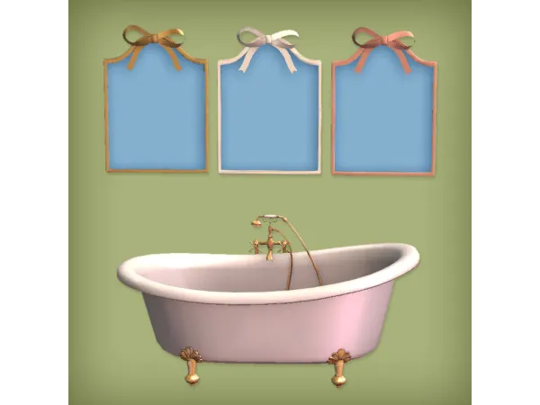 jacky93sims | Classic Bathroom Bathtub, Senna Mirror and Pink Rose Wedding Cake