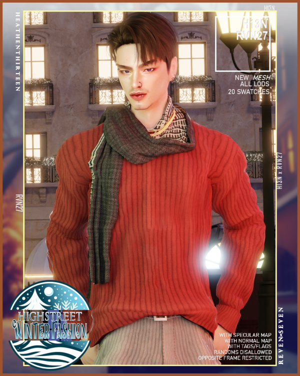 Alpha Crew Neck Rib Knit Fit Layered Sweater Winter Scarf by simsfinds - The Sims 4 Custom Content