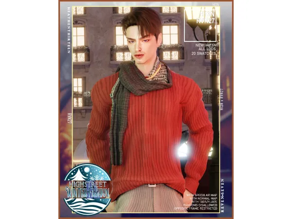 Alpha Crew Neck Rib Knit Fit Layered Sweater Winter Scarf by heathenthirteen - The Sims 4 Custom Content