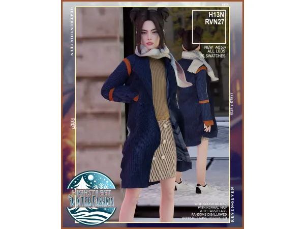 Alpha Child's Blown Up Outerwear Winter Overcoat with Scarf by rvn2seven - The Sims 4 Custom Content