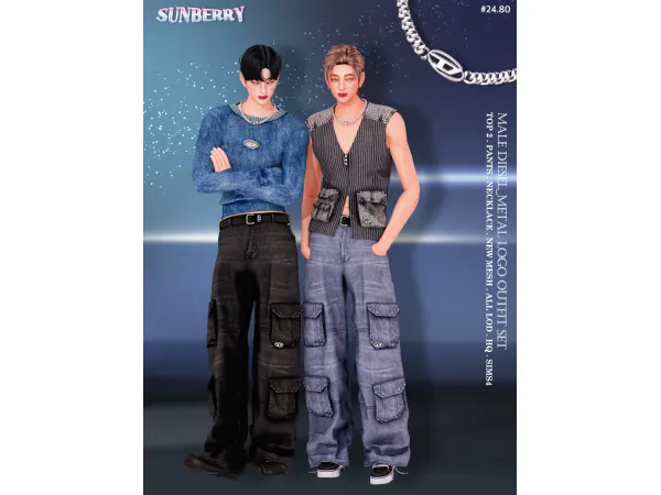 Alpha [SUNBERRY] 2480 male DIESEL_Metal Logo Outfit - The Sims 4 Custom Content