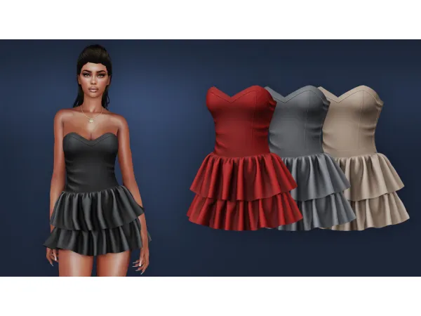 Alpha STRAPLESS DRESS WITH LAYERED SKIRT by MysteriousOo - The Sims 4 Custom Content