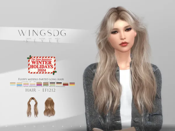 Alpha WINGS EF1212 Fluffy middle parted long hair by wingssims - The Sims 4 Custom Content