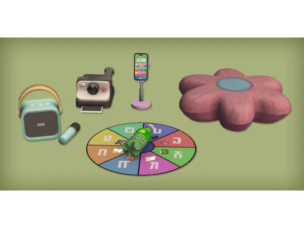 My Dream Teen Sleepover Speaker Cushion Polaroid Phone Dock and Spin The Bottle - The Sims 2 Custom Content