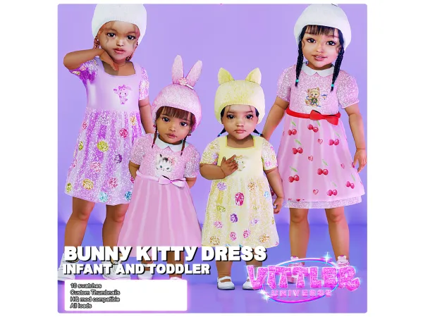Alpha Bunny Kitty Dress for Infant and Toddler by VittlerUniverse - The Sims 4 Custom Content