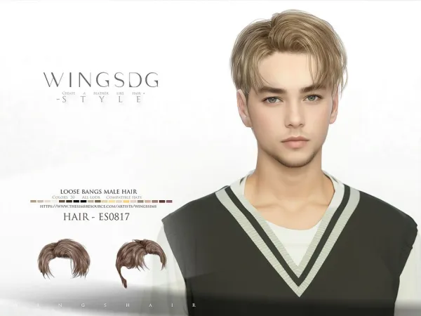 Alpha WINGS ES0817 loose bangs male hair - The Sims 4 Custom Content