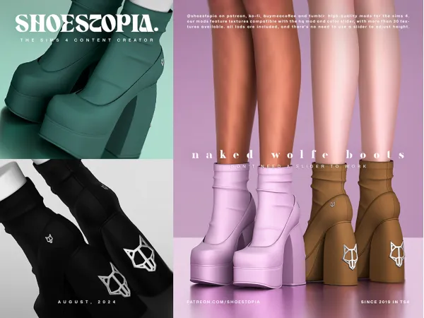 Alpha Naked Wolfe Spice Heeled Boots - The Sims 4 Custom Content