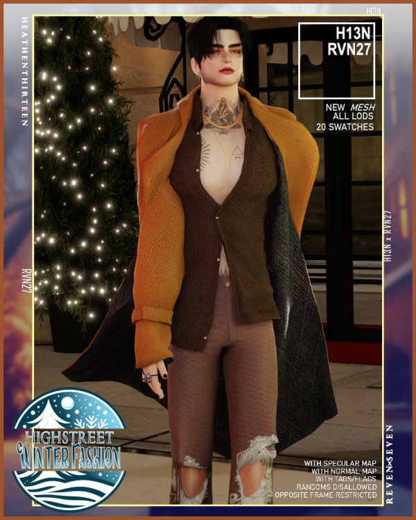 Alpha Men's Blown Up Outerwear Winter Overcoat with Open Long sleeves Shirt by simsfinds - The Sims 4 Custom Content