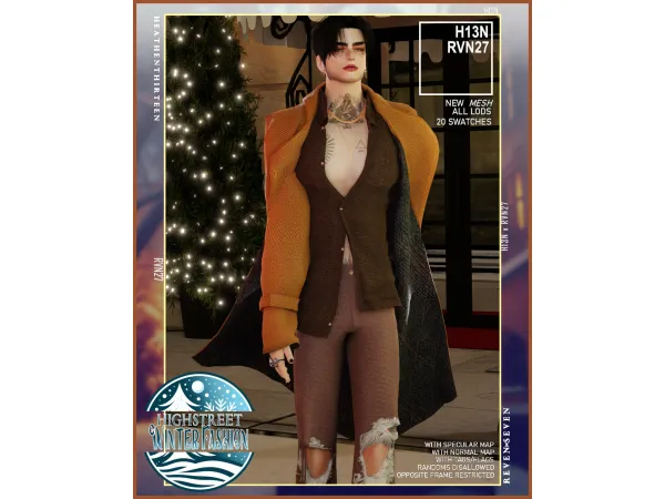 Alpha Men's Blown Up Outerwear Winter Overcoat with Open Long sleeves Shirt by rvn2seven - The Sims 4 Custom Content