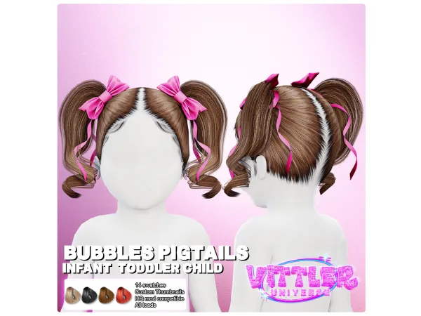 Alpha Bubbles Pigtails Hair Infant Toddler Child by VittlerUniverse - The Sims 4 Custom Content