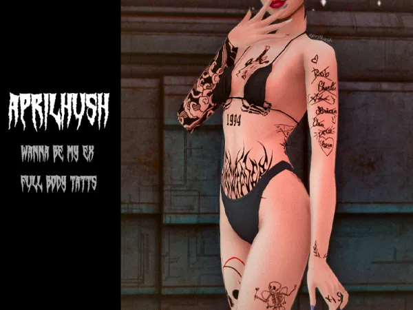 Mix [aprilhush] wanna be my ex full body tatts - The Sims 4 Custom Content