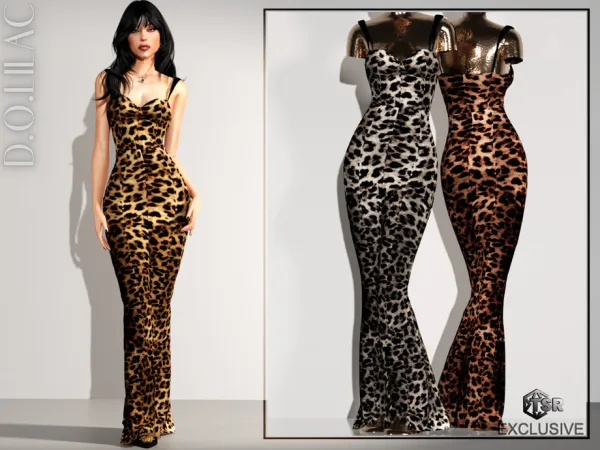Alpha Leopard Print Maxi Dress DO0677 by DOLilac - The Sims 4 Custom Content