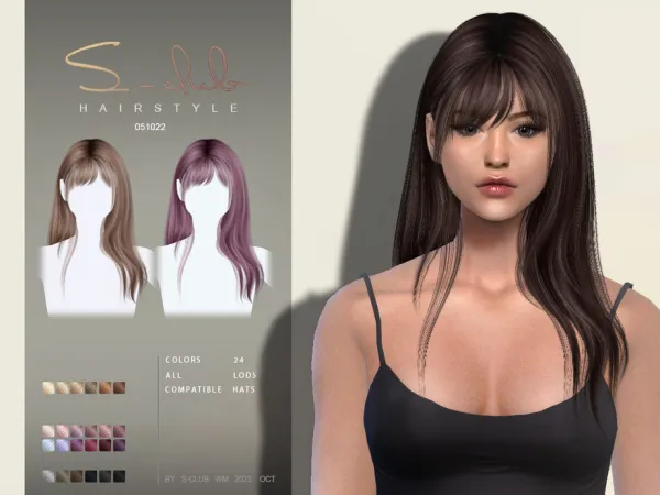 Alpha Long Straight hair Amanda 051023 Club by S - The Sims 4 Custom Content